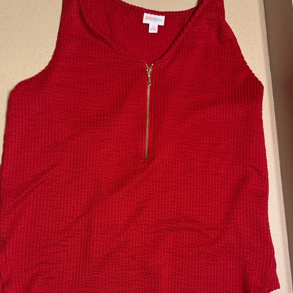 LuLaRoe Rachel Red Tank Top with Gold Zipper